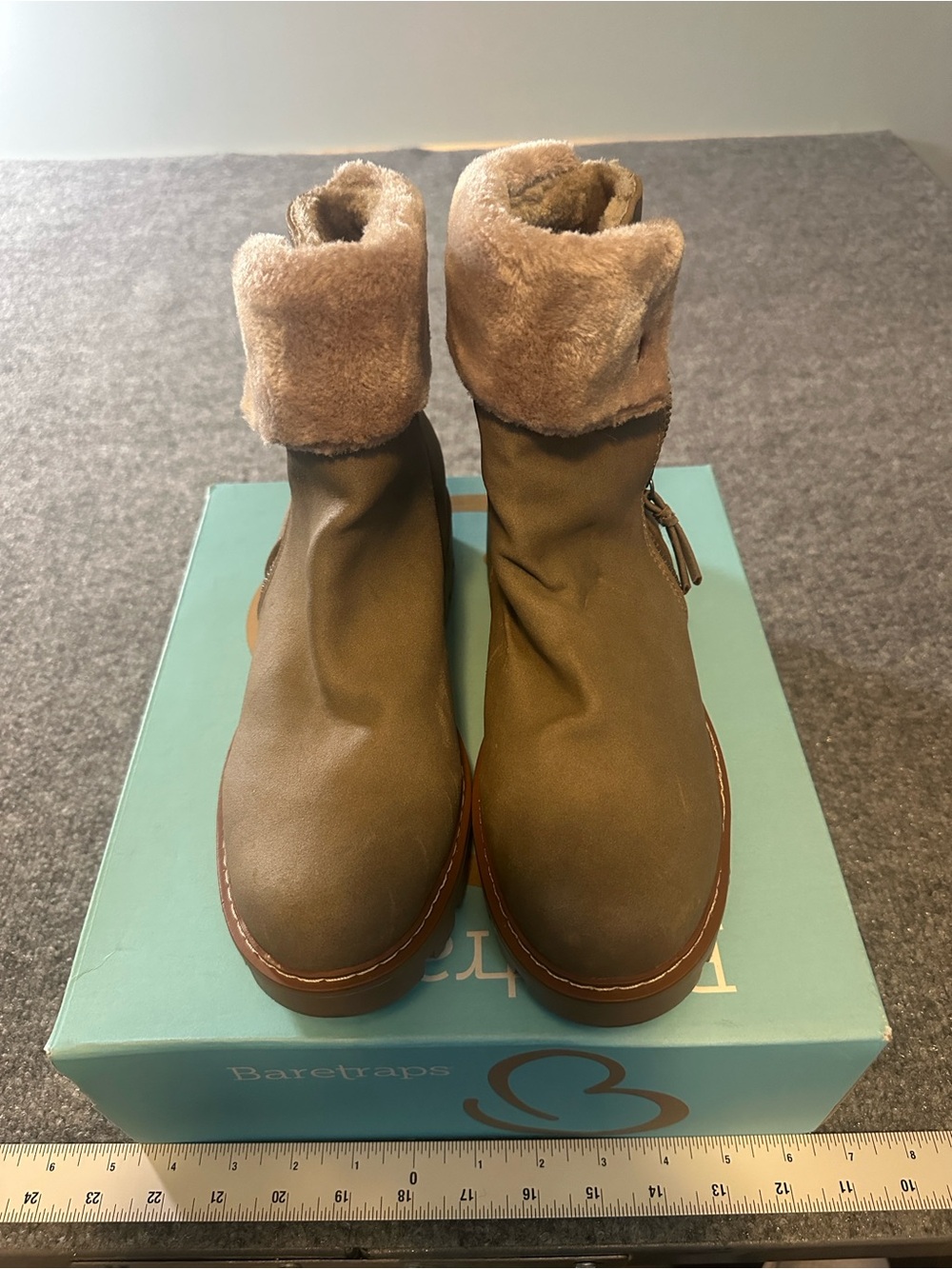 BareTraps Olive Green Faux Fur Cuffed Ankle Boots